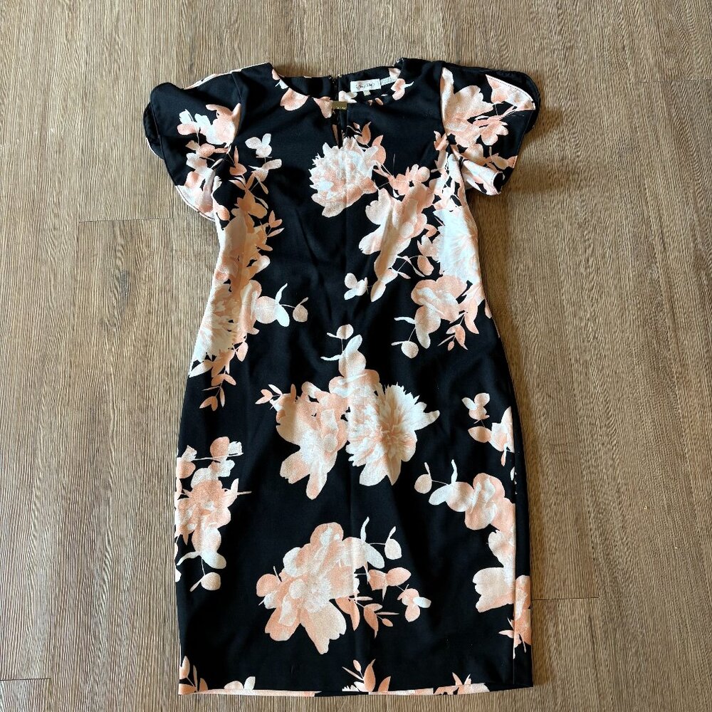 CALVIN KLEIN Black & Peach Floral Dress - Size 12 - Picture 3 of 7